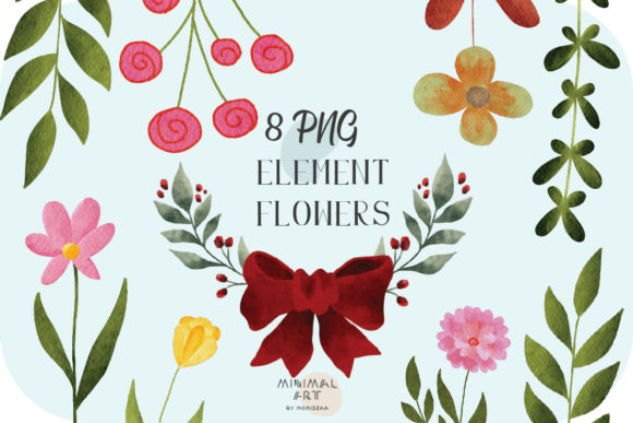 8 Flowers Leaves Watercolor Christmas Illustrations