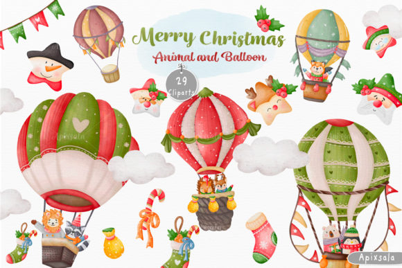 Christmas-Animal Balloon Watercolor Illustrations