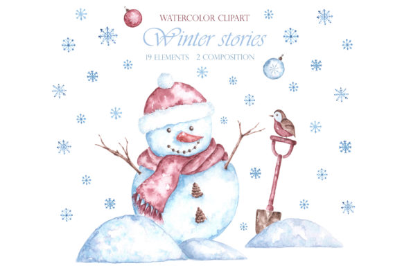 Christmas Clipart. Snowman, Winter House Illustrations