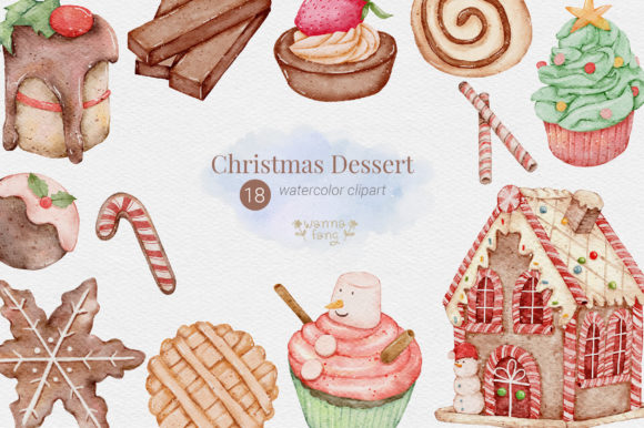 Christmas Dessert Watercolor Clipart PNG for Crafting and Design
