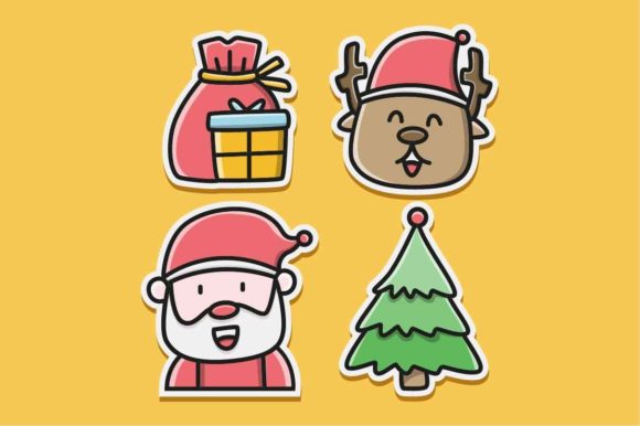 Christmas Doodle Cartoon Sticker Illustrations