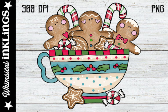 Christmas Ginger Teacup Illustration for Crafting