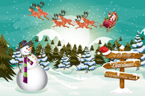 Christmas Happy New Year Cartoon Card Illustrations