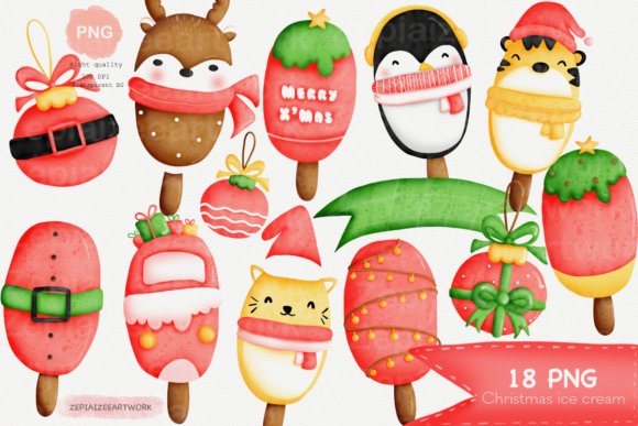 Christmas Ice Cream Element Clipart for Festive Crafting