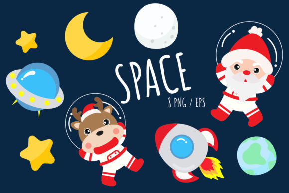 Christmas in Space Illustrations for Creative Design Projects