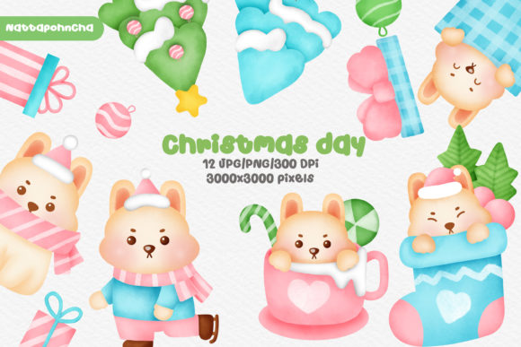 Christmas Rabbits Watercolor Clipart for Festive Illustrations