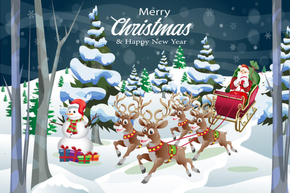 Christmas Snowman with Santa Reindeer Illustrations