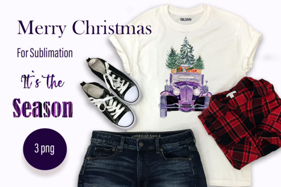 Christmas Sublimation, Purple Truck Illustrations for Digital Publishing
