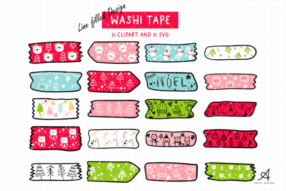 Christmas Washi Tape SVG, Clipart for Handmade Creations