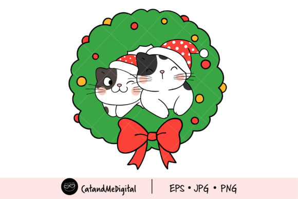 Christmas Wreath Cat Clipart for Blog and Website Design