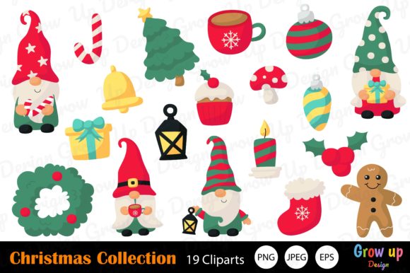 Cute Christmas Gnomes Clipart Set for Illustrations