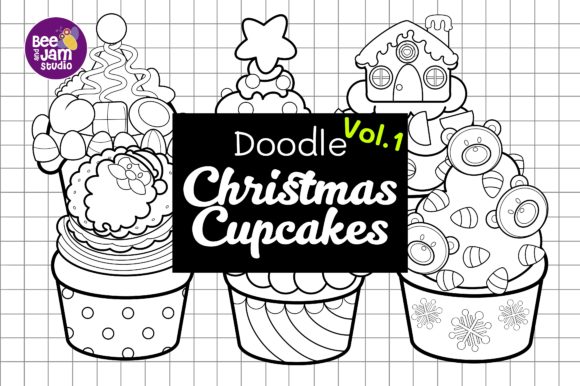 Doodle Christmas Cupcakes Illustrations