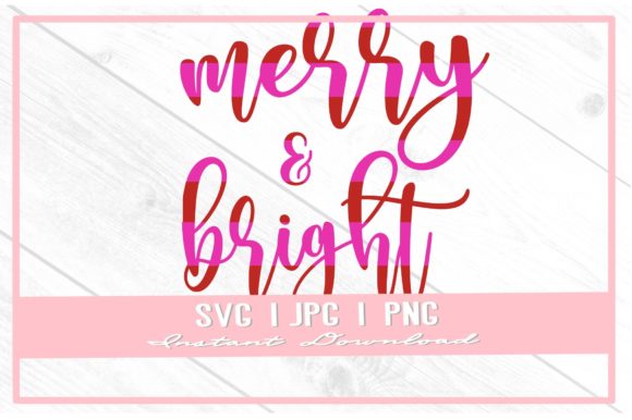 Merry Bright Stripe Pink Christmas SVG Illustration