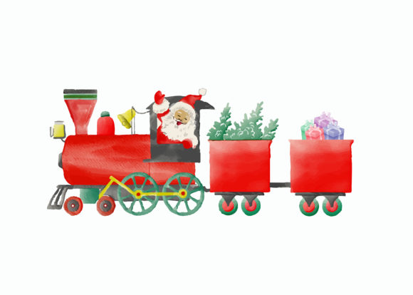 Merry Christmas Hand Drew Train Illustration