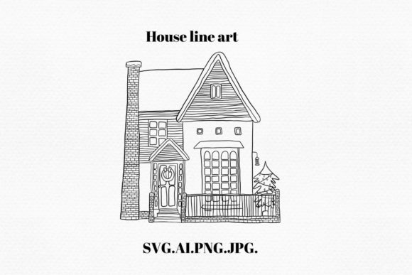 Merry Christmas House Line Art Illustrations