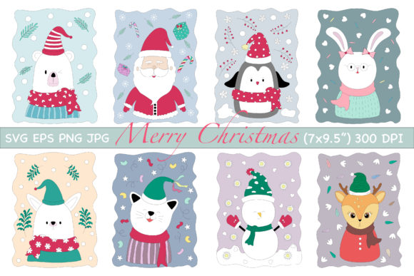 Merry Christmas with Cute Characters Illustrations
