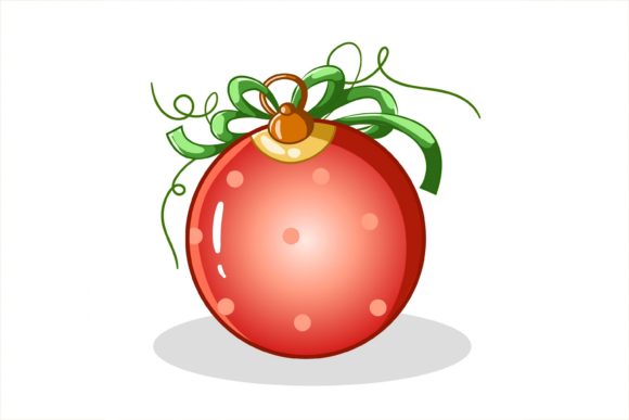 Red Christmas Ball with Green Ribbon Illustration