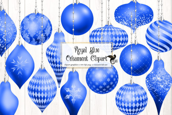 Royal Blue Christmas Ornaments Clipart for Branding and Packaging