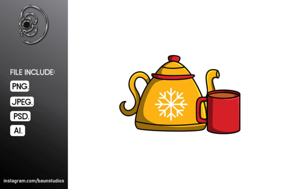 Teapots Christmas Cartoon Illustration for Handmade Creations