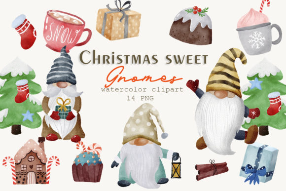 Watercolor Christmas Gnome Clipart PNG for Illustrations