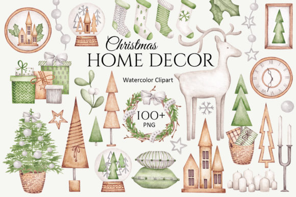 Watercolor Clipart Christmas Home Decor Illustrations